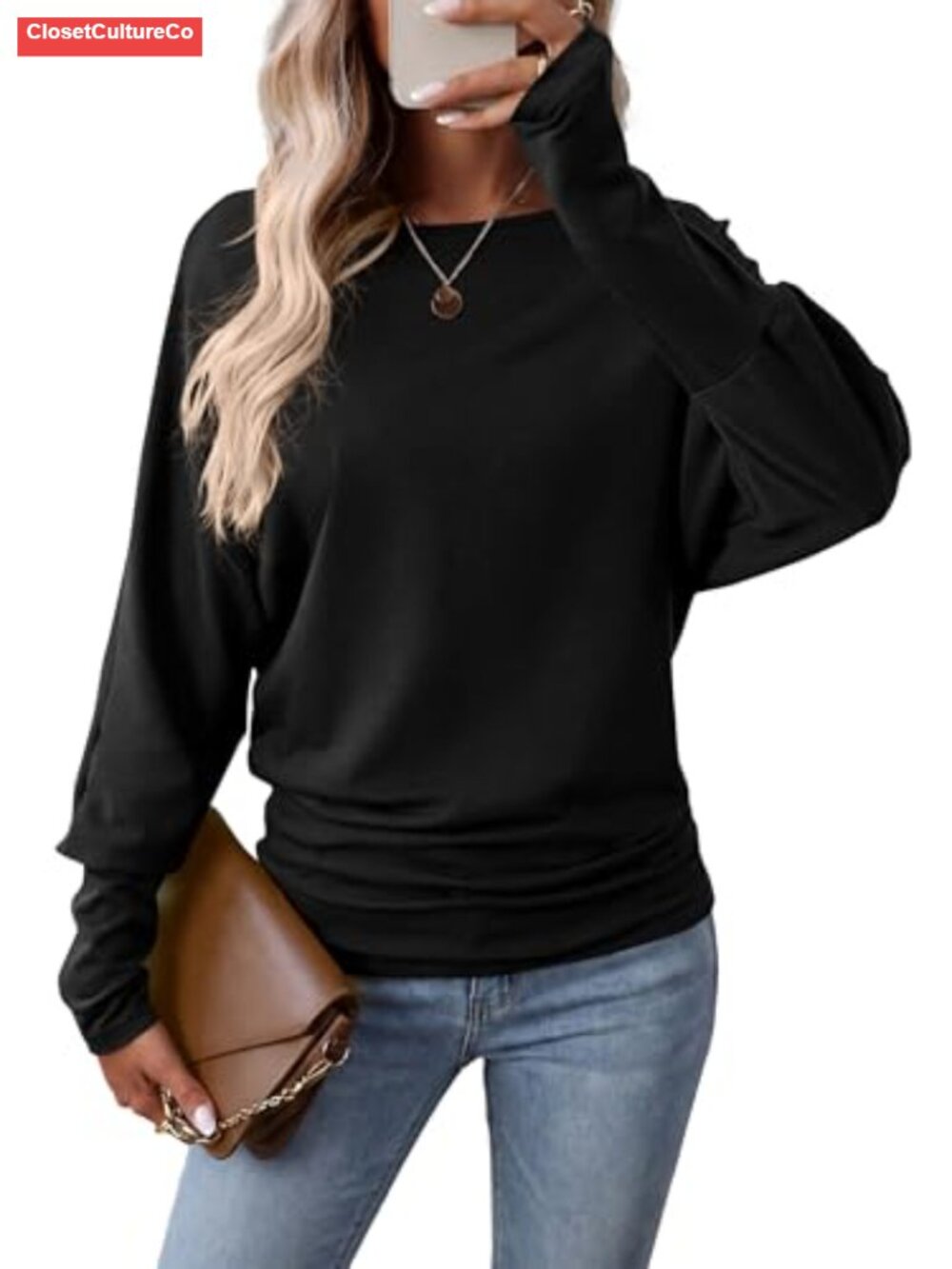 Womens Dolman Long Sleeve Batwing Top Draped Cinched Waist